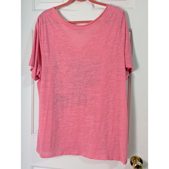 Lane Bryant LOVE Graphic V-Neck T-Shirt Womens Plus 26 28 Pink Muslin Stretch - Picture 5 of 6